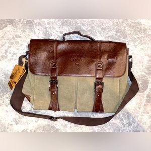 Leather Canvas Messenger Laptop Vintage Bag. NWT. ManJianghong